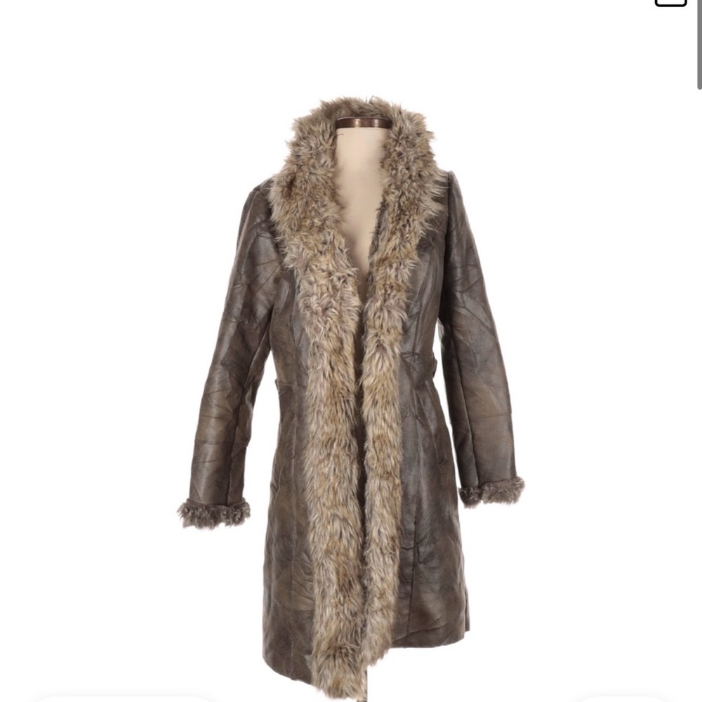 Promod Brown Teddy Jacket with Faux Fur Trim